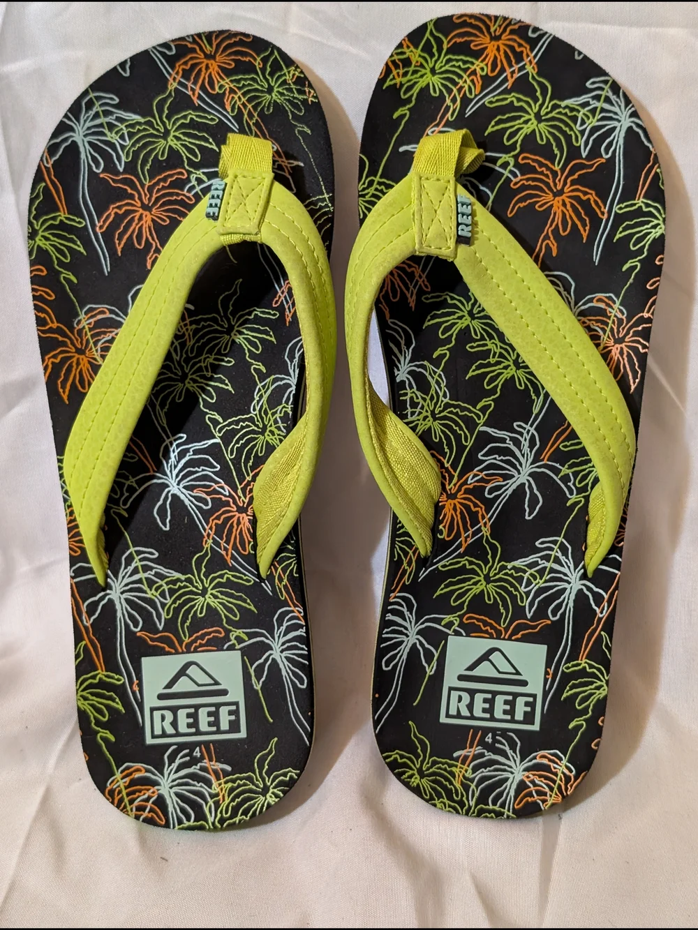 REEF Palm Tree Print Flip Flops with Lime Straps